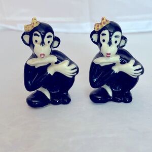 Set of Vintage Black White Ceramic Porcelain Monkeys Made In n Germany